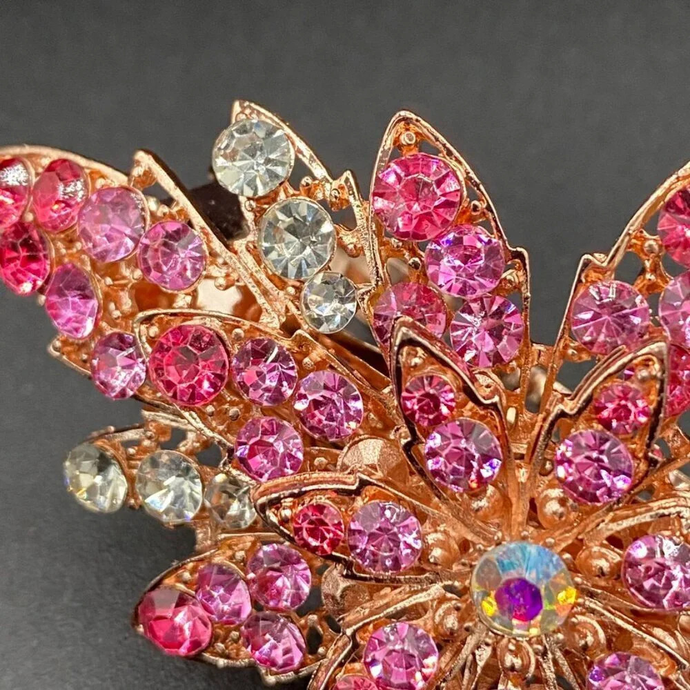 Gorgeous Sparkly Pink and White Rhinestone Encrusted Snap Barrette Hair Clip - Picture 12 of 12